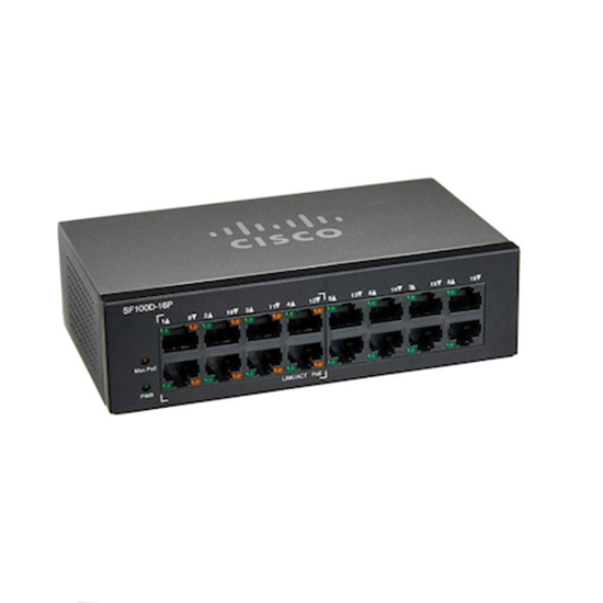 سوئیچ 16 پورت اترنت PoE غیرمدیریتی رومیزی سیسکو Cisco SF100D-16P